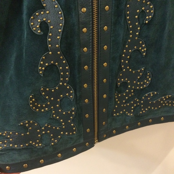 Linea by Louis Dell’Olio Suede Zip Jacket Green Embellished Studded XL - Picture 6 of 16
